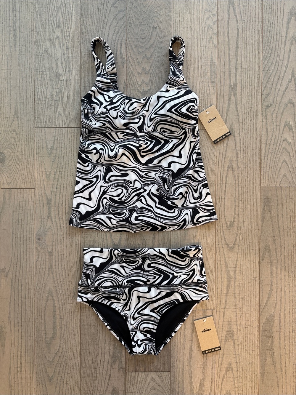 NWT Nike Black and White Swirl Tankini Set